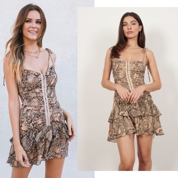 Skylar + Madison Snake Print Cinched Mini Ruffle Dress Retro Frill Sleeveless S - Picture 2 of 8